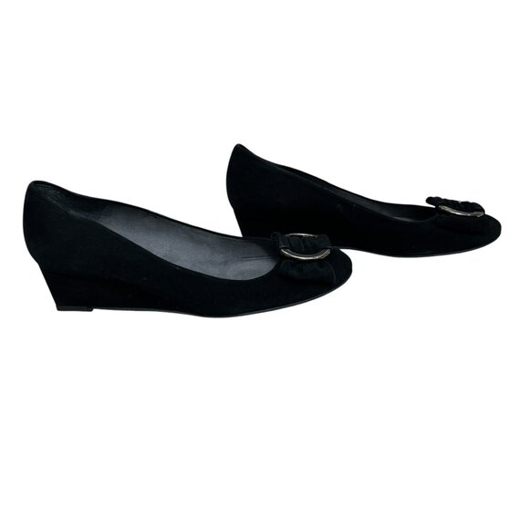 NWOT Stuart Weitzman Caring Black Suede Wedge Pump women's size 7.5 - Picture 1 of 11